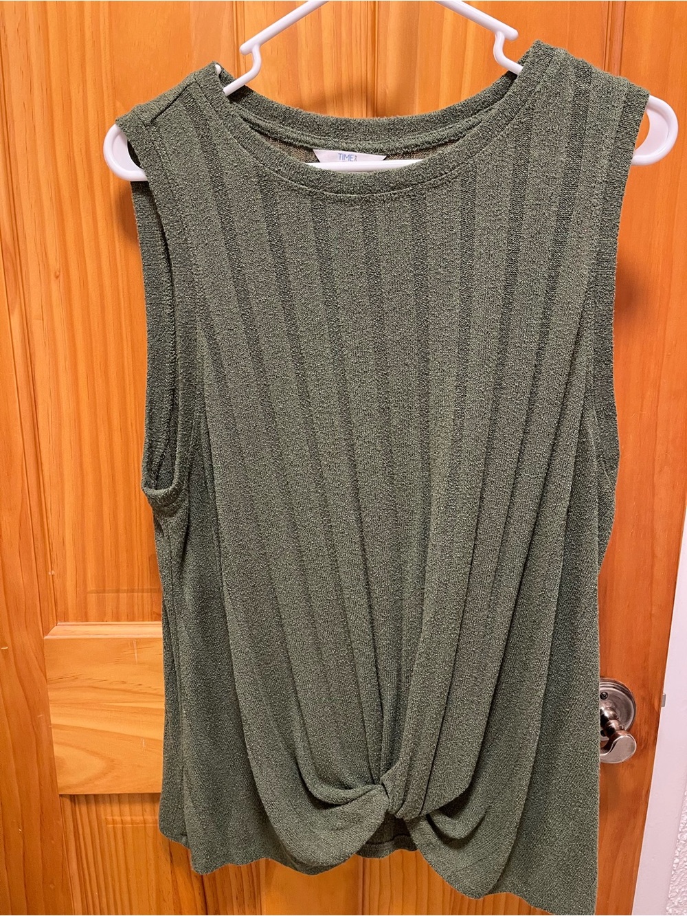 Time and Tru Olive Green Ribbed Twist-Front Tank Top